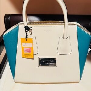 Valentino Cream and Teal Satchel